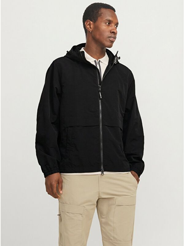 Jack & Jones Union Siyah Kapüşonlu Erkek Fermuarlı Sweatshirt Hırka