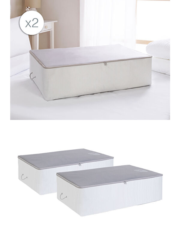 Ocean Home Textile 2 Adet Mega Boy Gri Çizgili Stuff&Things Baza Altı Hurç Set 74 x 46 x 22 cm