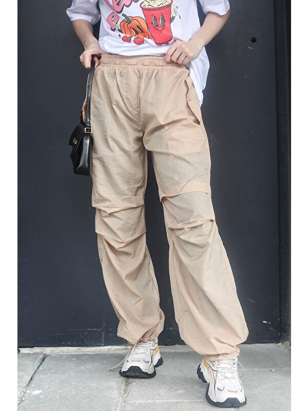 Madmext Bej Paraşüt Jogger Kadın Pantolon Mg1726
