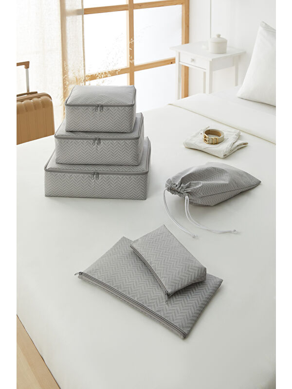 Ocean Home Textile 6'lı Gri Balıksırtı Bavul İçi Düzenleyici Set
