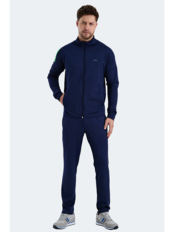 SLAZENGER RARELY Erkek Fermuarlı Dik Yaka Cepli Lacivert Eşofman Takımı