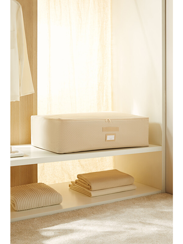 Ocean Home Textile Mega Boy Bej Balıksırtı Baza Altı Hurç 74 x 46 x 22 cm