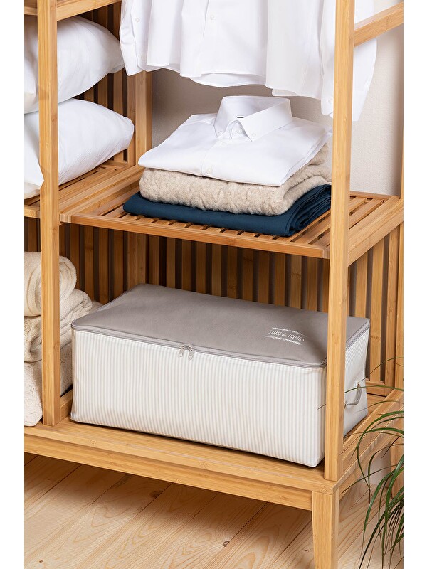 Ocean Home Textile Orta Boy Gri Çizgili Stuff & Things Hurç 52 x 28 x 21 cm