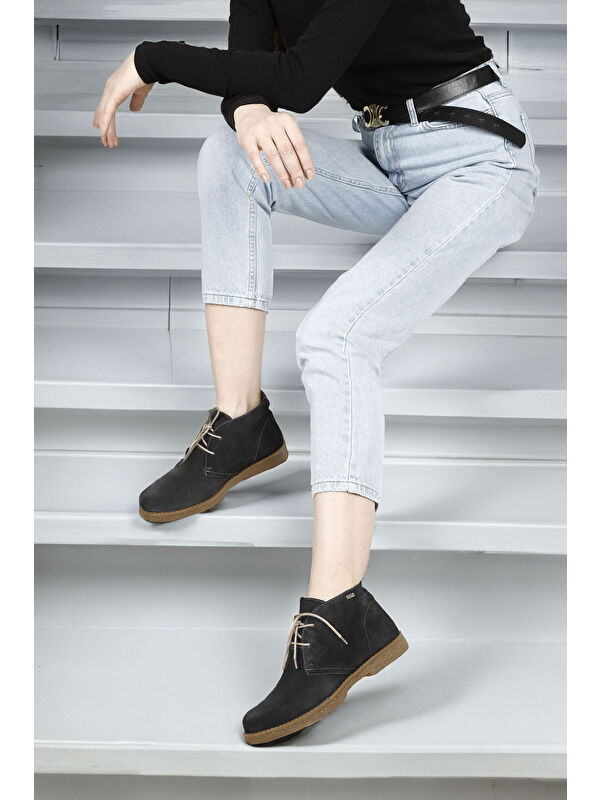 Kadın ANTRASİT Oxford Kalıp Kauçuk Taban Hakiki Deri Bot - Görsel 3