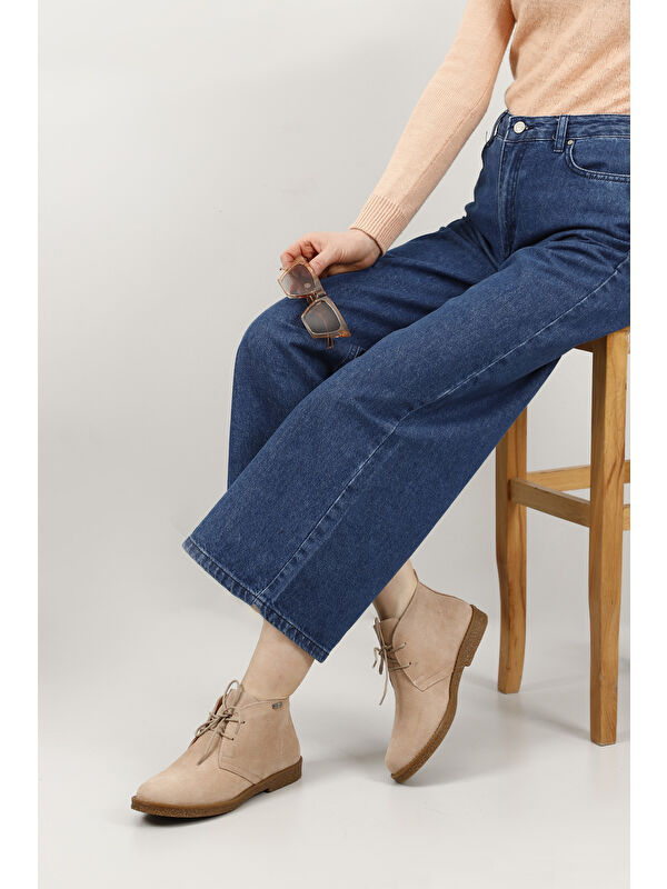 Kadın PUDRA PEMBE Oxford Kalıp Kauçuk Taban Hakiki Deri Bot - Görsel 3