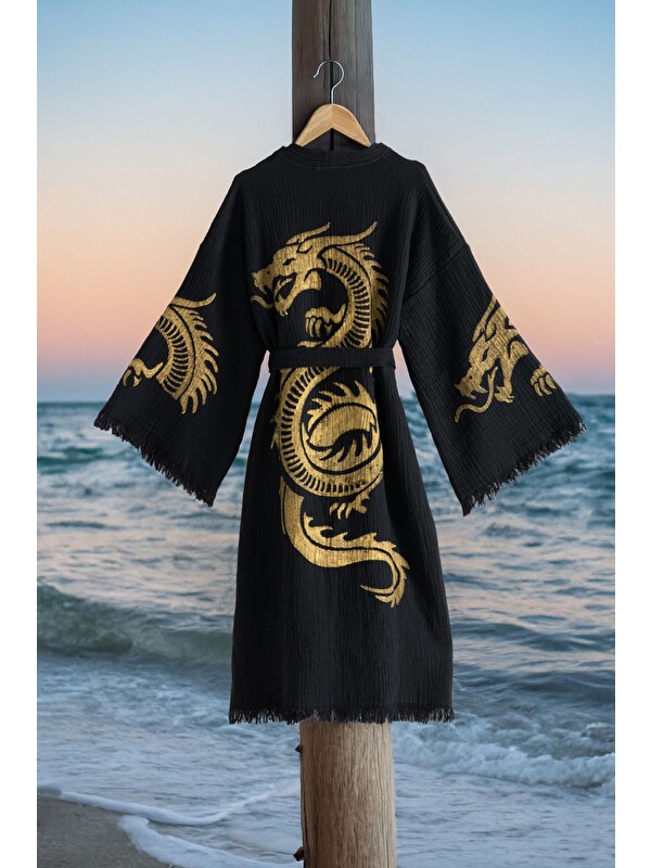 Varol Organik %100 Pamuk Kimono Yaka Sabalık Bornoz Plaj Elbisesi - Viserion - SARI - L/XL SARI/L/XL