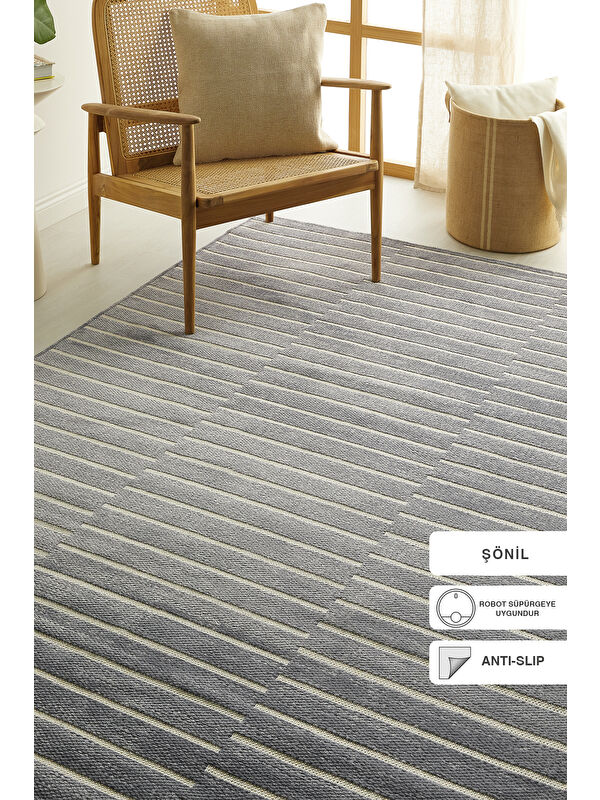 Ocean Home Textile Çizgi Desenli Şönil Halı Kilim 160x230 cm