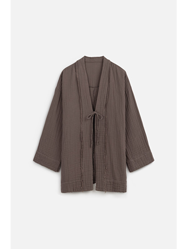 Manuka Müslin Geniş Kollu Kimono Gri