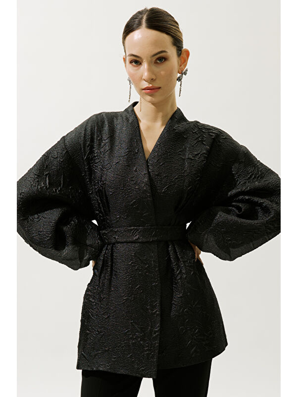 Manuka Jakar Organze Kimono Siyah