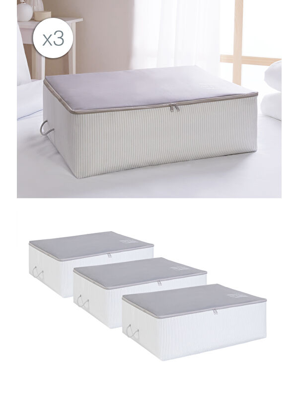Ocean Home Textile 3'lü Büyük Boy Gri Renk Stuff & Things Baza Altı Hurç Set