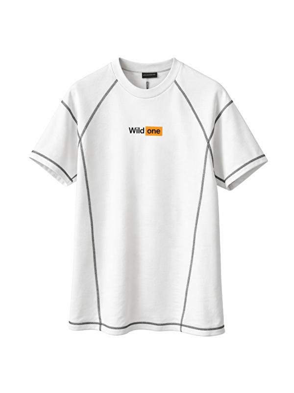 Jane's Unisex Dikişli Baskılı Oversize T-Shirt - Beyaz