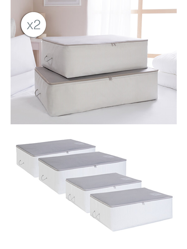 Ocean Home Textile 4'lü Gri Renk Stuff & Things Baza Altı Hurç Set