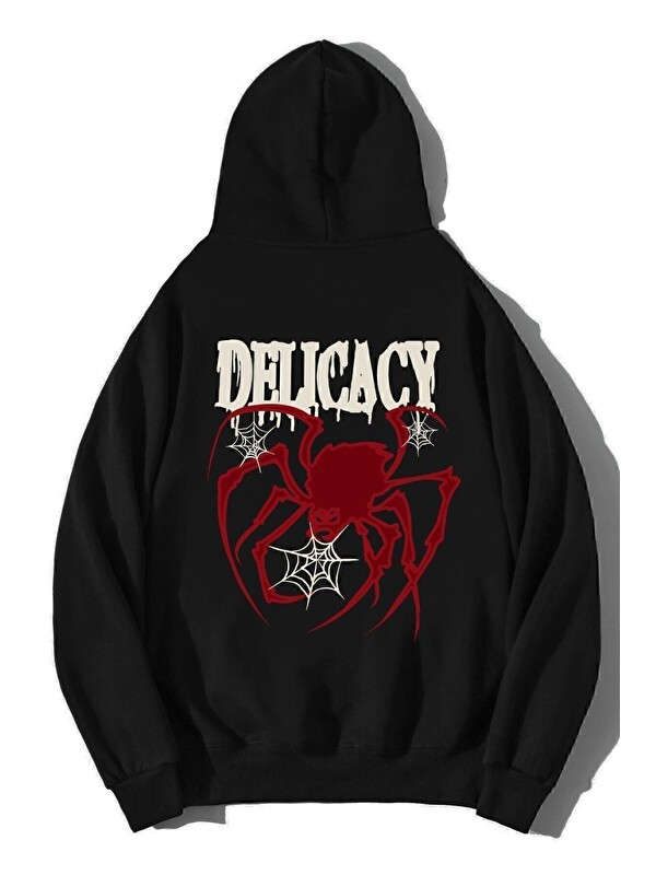 Trendseninle Unisex Siyah Oversize Delicacy Kapüşonlu Sweatshirt Hoodie