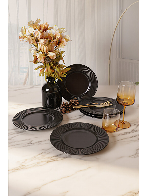 Keramika Mat Siyah Myra Pasta Tabağı 22 Cm 6 Adet