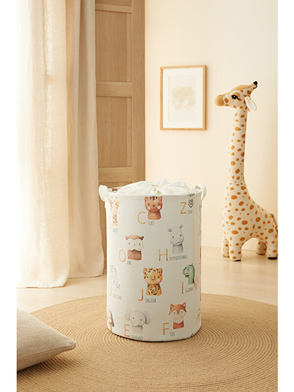 Ocean Home Textile Çocuk Odası Ağzı Büzgülü Sevimli Hayvanlar Oyuncak Sepeti 36 x 48 cm