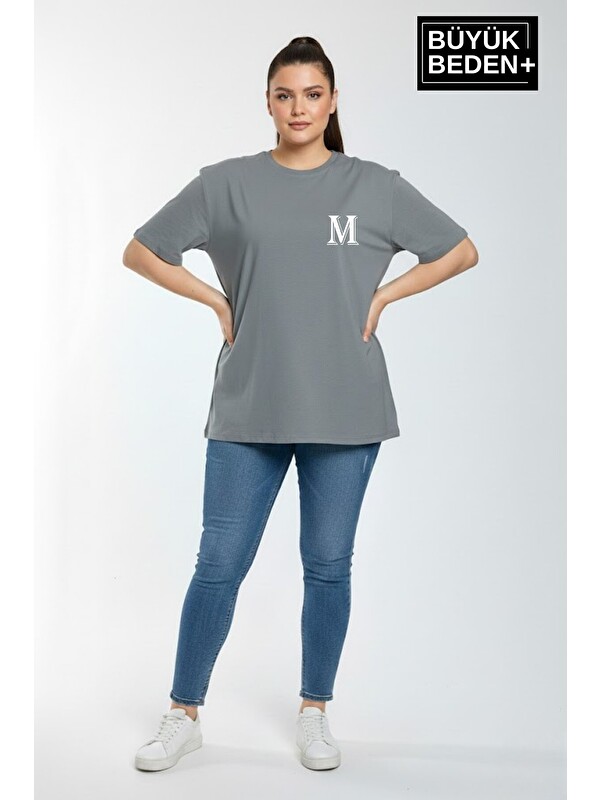 Süperlife Kadın Büyük Beden M Baskılı 3xl-6xl Bisiklet Yaka Tshırt SPR26BTSK510-12