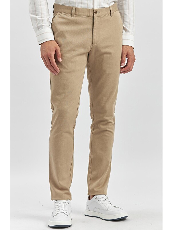 İMZA Bej Pamuklu Yandan Cepli Casual Slim Fit Chino Pantolon 1003240168