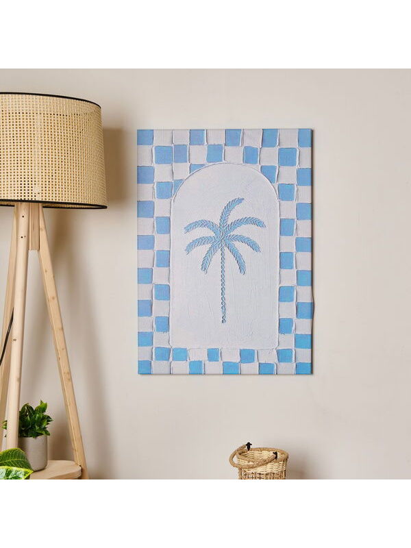 Evidea Deco Palm Breeze Kanvas Tablo - Beyaz / Mavi - 50x70 cm