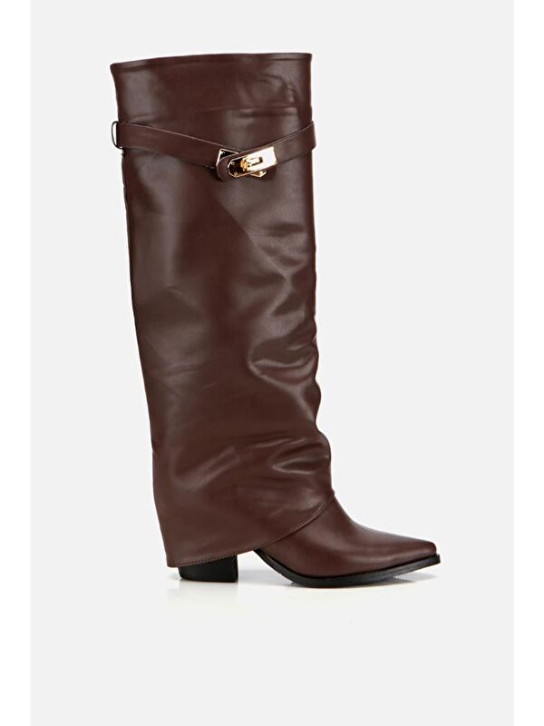 Yaya By Hotiç Kahverengi Yaya By Hotiç Yaya By Kadın Tokalı Diz Altı Kalın Topuklu Çizme