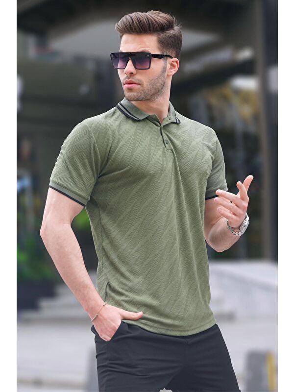 Madmext Haki Yeşil Polo Yaka Regular Fit Erkek Tişört 6110
