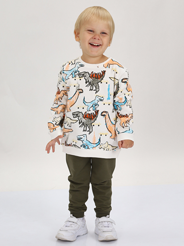 Luggi Baby Bisiklet Yaka Baskılı Erkek Bebek Sweatshirt ve Eşofman Alt 2'li