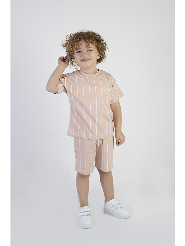 Harika Kids Erkek Bebek Cool Boys Baskılı Çizgili Kısa Kollu Şortlu Alt Üst Takım
