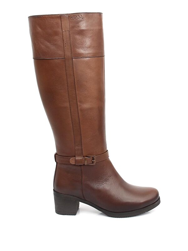 KAHVERENGİ Hakiki Deri Yuvarlak Burun Kauçuk Taban Topuklu Fermuarlı Tokalı Kadın Günlük Çizme 4456 - Görsel 5