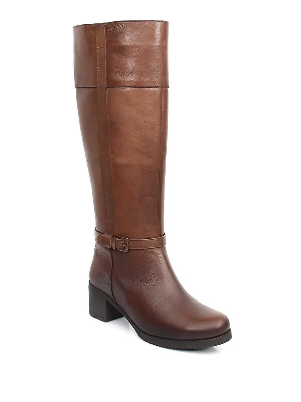 KAHVERENGİ Hakiki Deri Yuvarlak Burun Kauçuk Taban Topuklu Fermuarlı Tokalı Kadın Günlük Çizme 4456 - Görsel 6