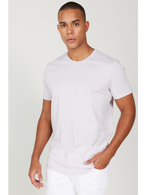 AC&Co / Altınyıldız Classics Erkek Lila Slim Fit Dar Kesim %100 Pamuk Bisiklet Yaka Kısa Kollu Tişört