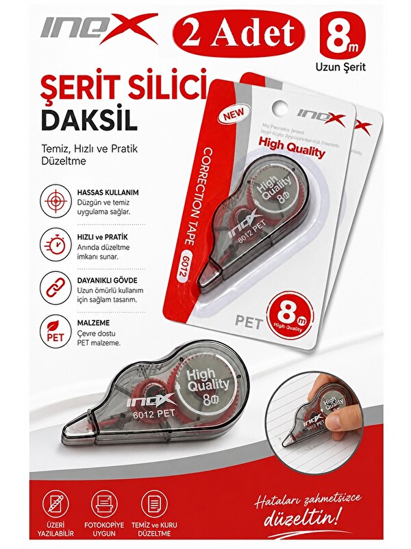 Artlantis Şerit Daksil Beyaz 5mmx8 Metre 2 Adet İnox Şerit Düzeltici Şerit Silici Yazı Silici Büro Ofis Okul