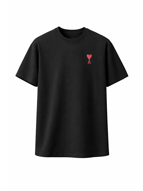 Jane's Unisex Bisiklet Yaka Baskılı Oversize T-Shirt - Siyah
