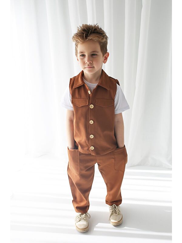 Catz Kids Kahve Gabardin Spor Yelek + Kahve Gabardin Boyfriend Pantolon