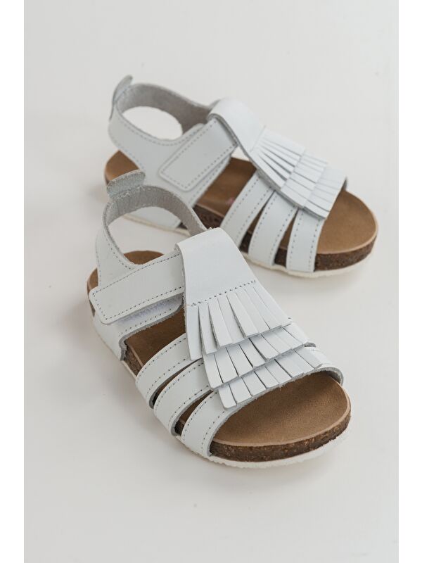 Kız Çocuk Beyaz Deri Ortopedik Destekli Çocuk Sandalet - Görsel 3