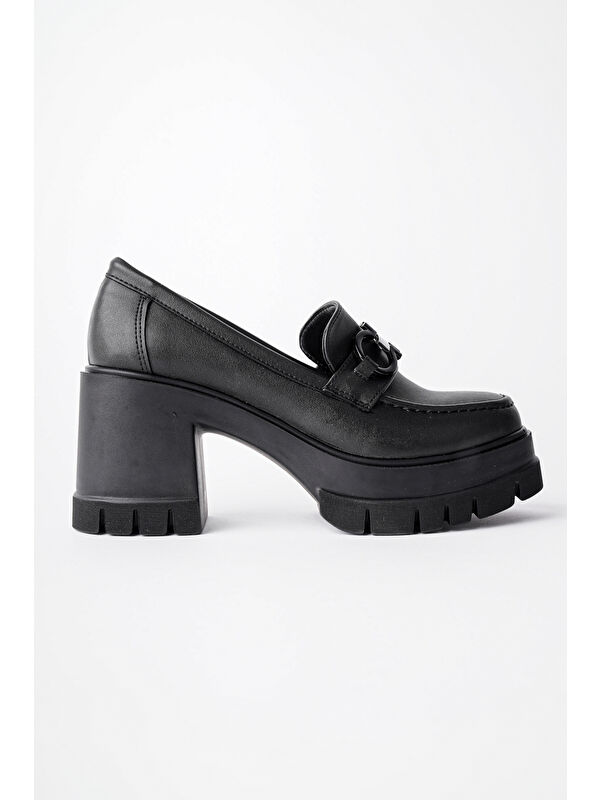 VALENCİA Kadın Kalın Topuklu Yuvarlak Burunlu Metal Tokalı Loafer Günlük Ayakkabı - Görsel 6