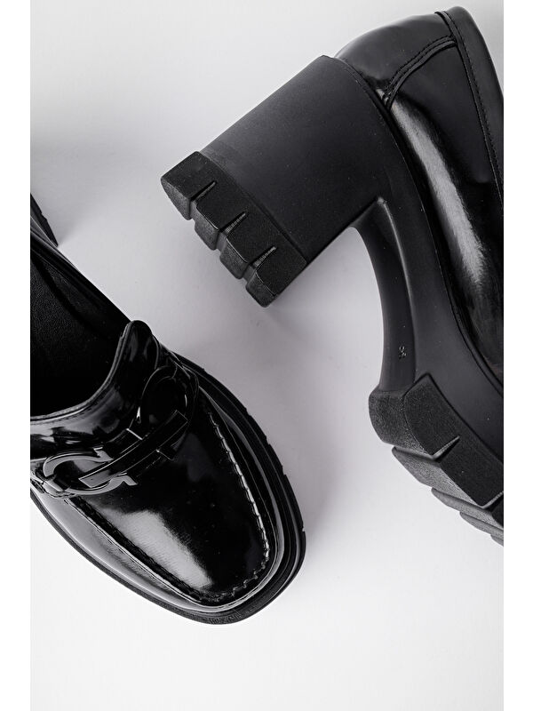 VALENCİA Kadın Kalın Topuklu Yuvarlak Burunlu Metal Tokalı Loafer Günlük Ayakkabı - Görsel 3