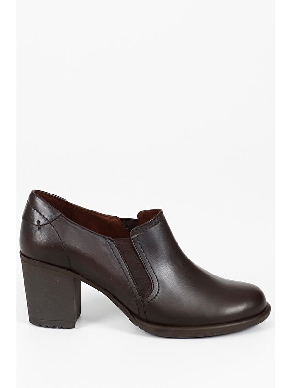 KAHVERENGİ Hakiki Deri Yuvarlak Burun Kalın Orta Topuklu Kauçuk Taban Lastikli Kadın Ayakkabı 24038 - Görsel 5