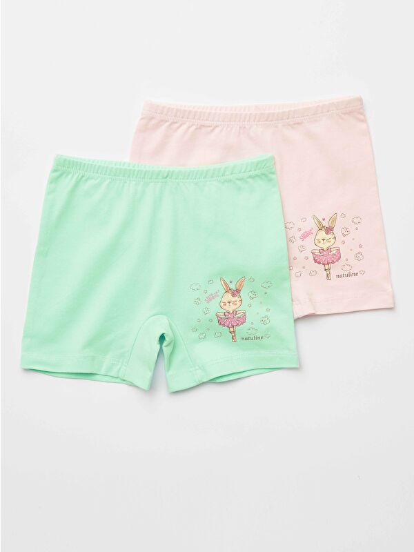 natuline Kız Çocuk Organik Pamuklu Elastanlı Boxer Sweet Rabbit 2 li Paket
