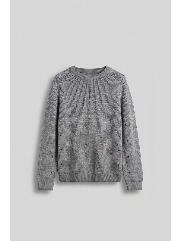 Abluka Online Erkek Oversize Yıkamalı Distressed Triko Kazak Gri