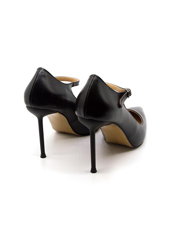İnce Topuklu Bantlı Siyah Ayakkabı - Görsel 4