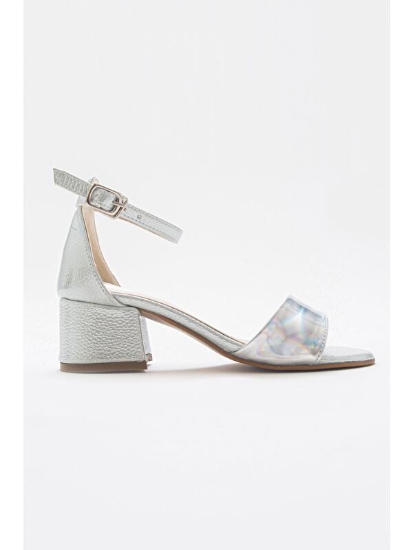 Kız Çocuk Gümüş Topuklu Abiye Ayakkabı - Görsel 5