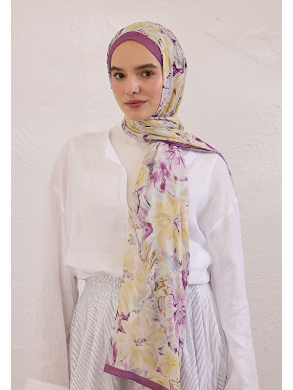 Fresh Scarfs Pure Flora Desen Rami Şal Mürdüm