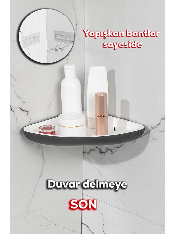 Porsima Yapışkanlı Banyo Düzenleyici Duş Rafı - Şampuanlık Sabunluk Banyo Köşeliği - Duşakabin Köşe Rafı