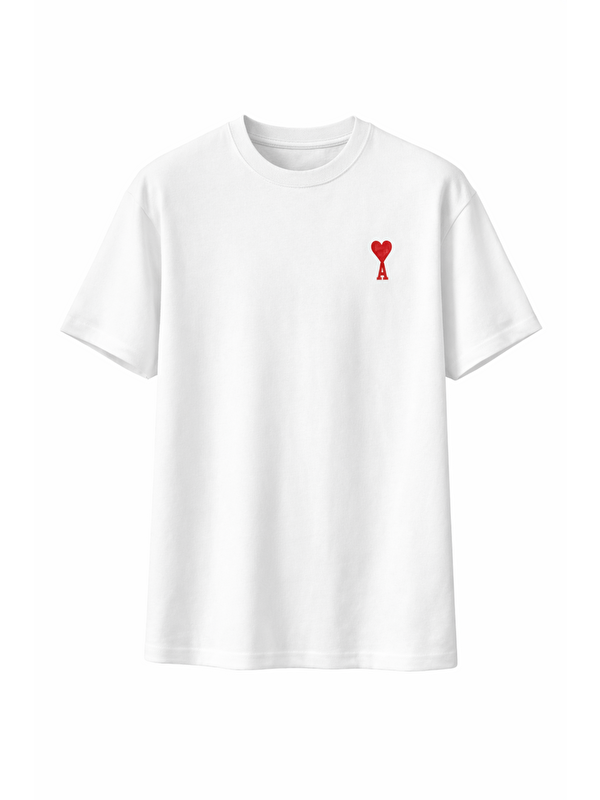 Jane's Unisex Bisiklet Yaka Baskılı Oversize T-Shirt - Beyaz