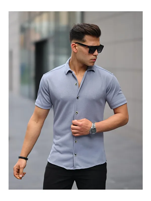 Comstar Erkek Yazlık Elastanlı Slim Fit Gömlek Yaka Kısa Kollu Gömlek