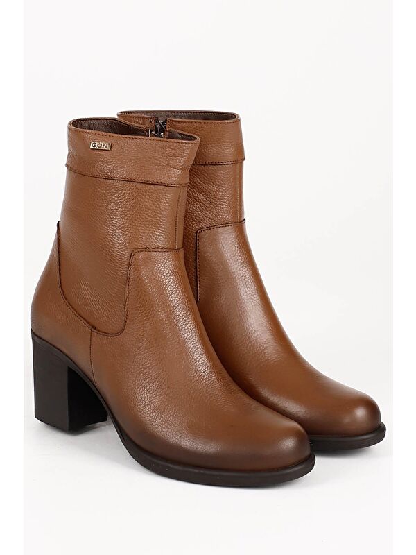 TABA Hakiki Deri Yuvarlak Burun Kauçuk Taban Topuklu Fermuarlı Kadın Günlük Bot 48457 - Görsel 3