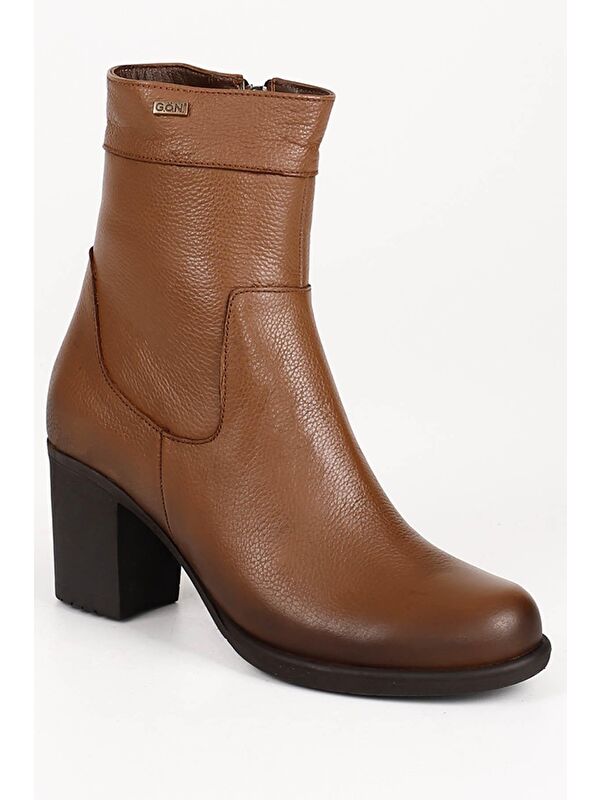 TABA Hakiki Deri Yuvarlak Burun Kauçuk Taban Topuklu Fermuarlı Kadın Günlük Bot 48457 - Görsel 6