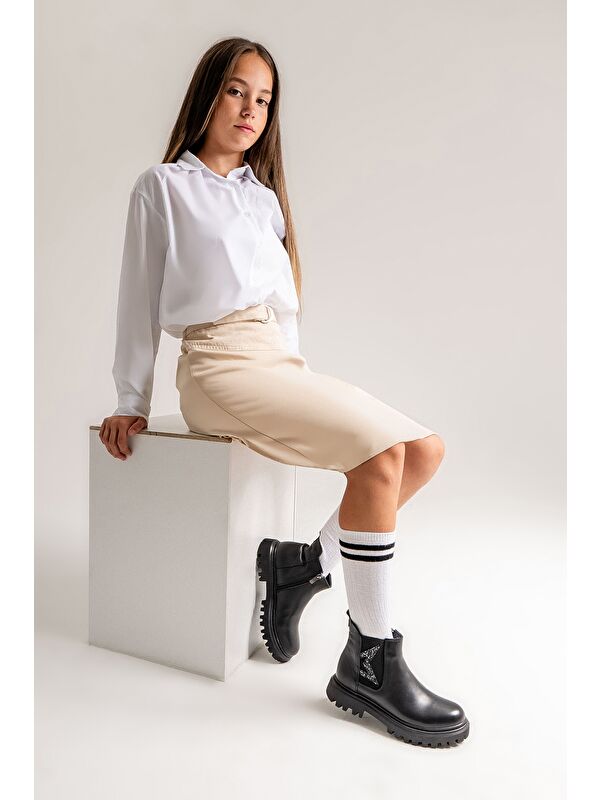 Kız Çocuk Siyah Hakiki Deri Anatomik Günlük Bot - Görsel 3