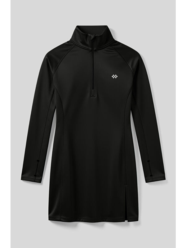 Tommylife Siyah Yarım Fermuarlı Dik Yaka Standart Kalıp Kadın Sporcu Tunik - 97309