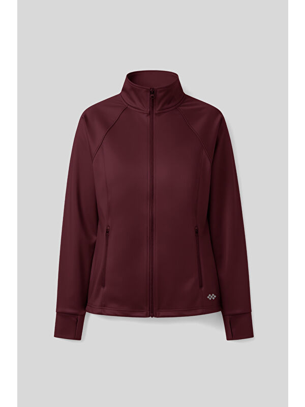 Tommylife Bordo Fermuarlı Dik Yaka Basic Rahat Form Kadın Koşu Ceketi - 97310