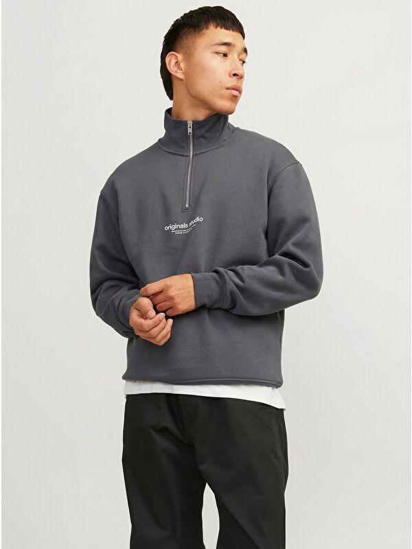 Jack & Jones Vesterbro Quarter Zip Erkek Gri Dik Yaka Sweatshirt